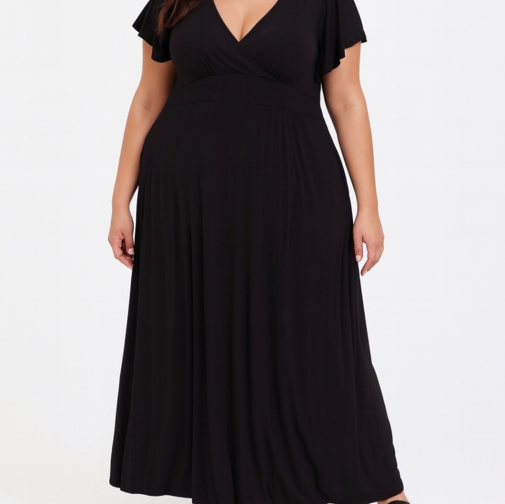 Torrid Black Plus Size Maxi Dress with V-Neck and Flutter Sleeves Size 6/ (30)